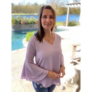 ❤️‍🔥LAST 1 Layered Bell Sleeve Lined Dressy Top Lavender 4920